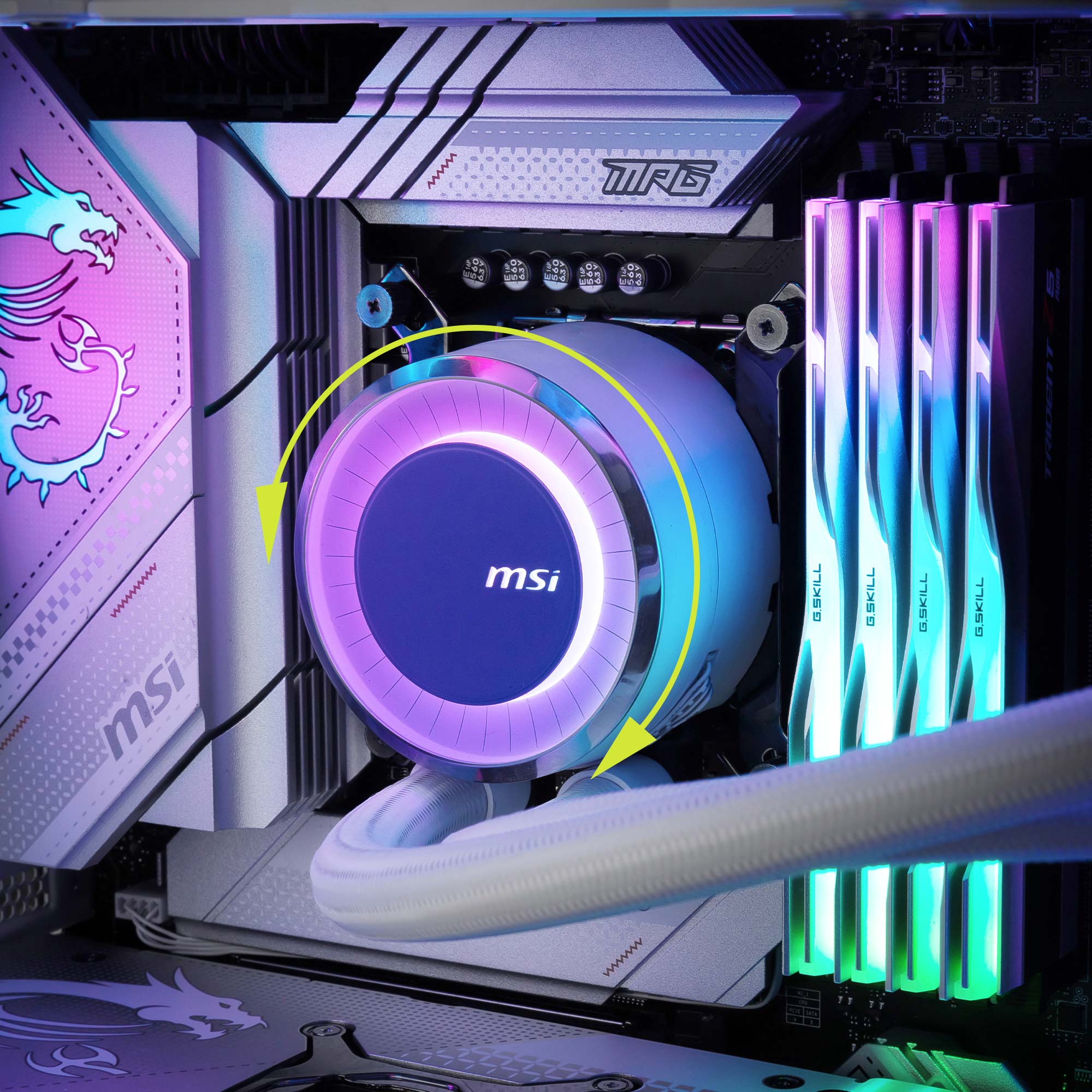 Msi Mag Coreliquid E White Aio Argb Cpu Liquid Cooler Rotating